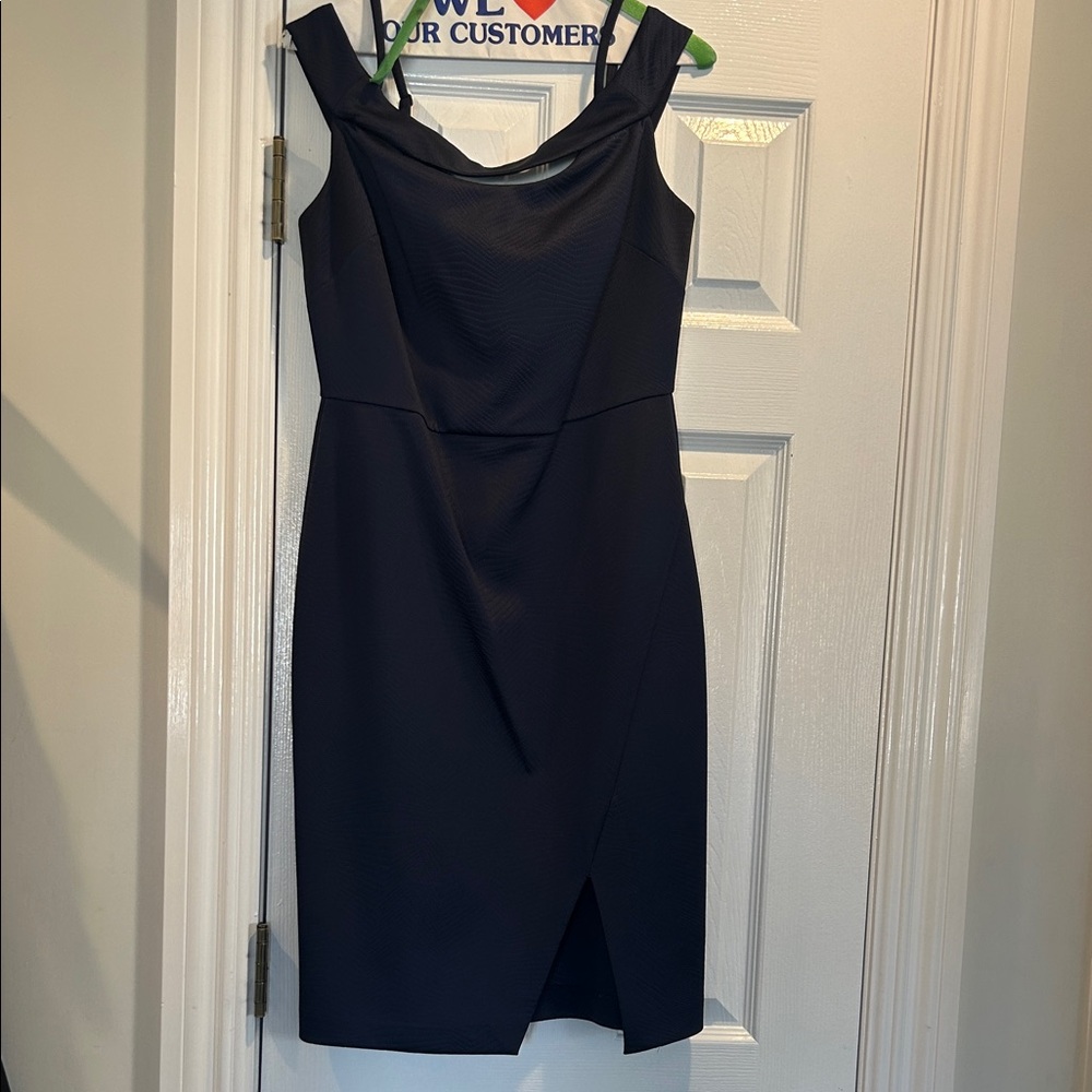 Guess Navy Off-Shoulder Midi Sheath Dress